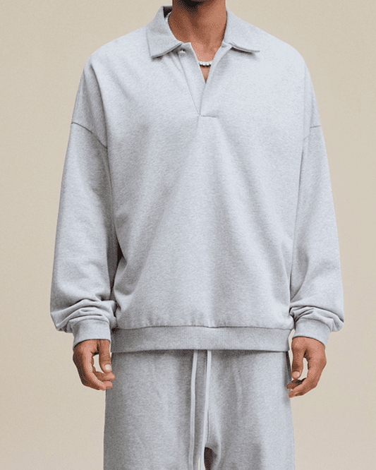 Half-Placket Polo Collar Oversized Sweatshirt