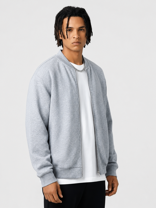 Apollo Graue Fleece Baseballjacke mit Reißverschluss