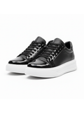 Titan Axis patent black sneaker with white sole by Apollo Moda, third angle