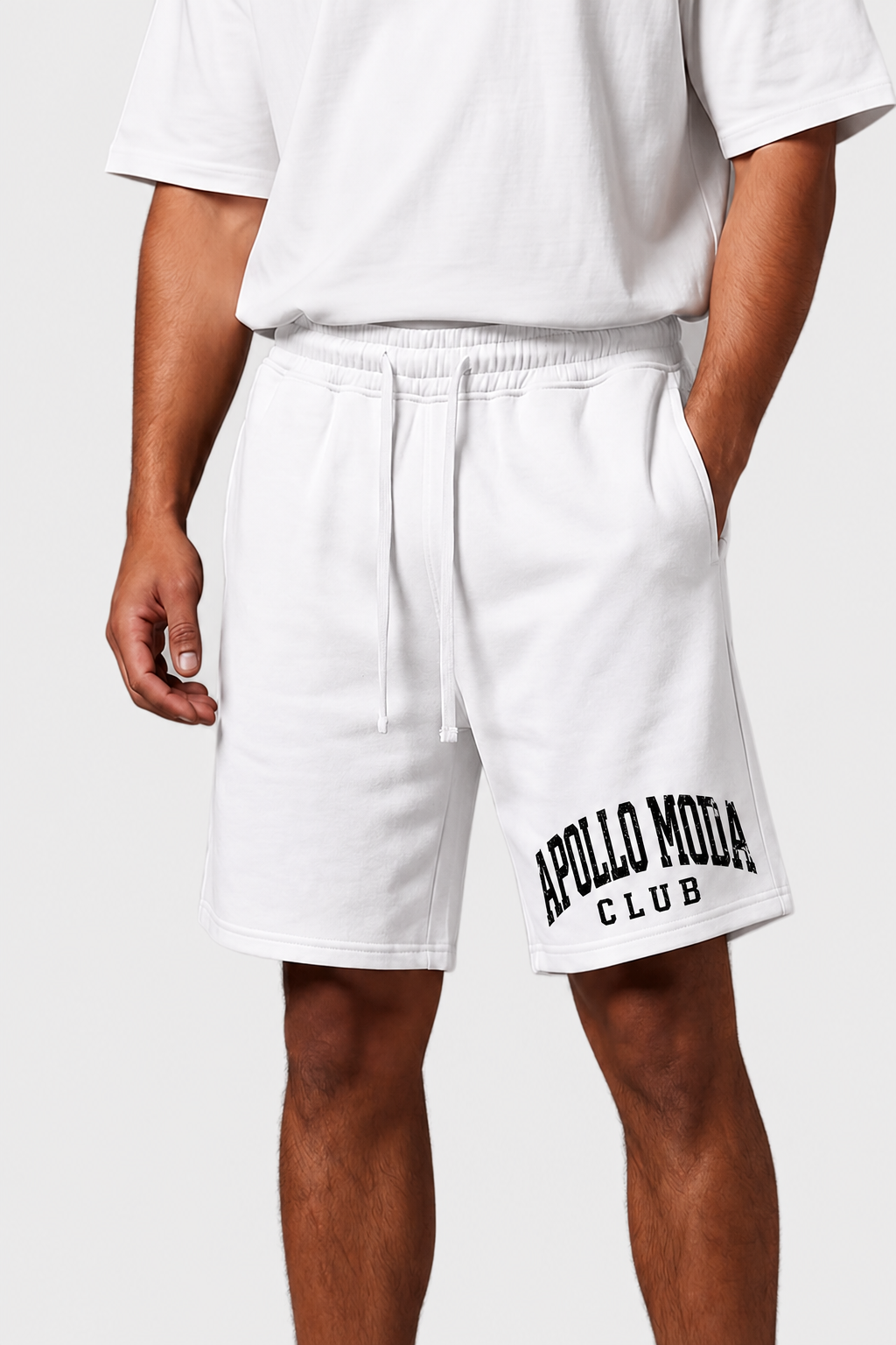 Club Collegiate sweat shorts in white by Apollo Moda, main product view