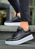Men's Titan Axis by Apollo Moda, glossy black sneaker with white chunky sole, second angle