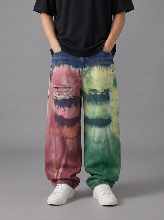 Color Splatter Tie-Dye Oversized Wide-Leg Jeans