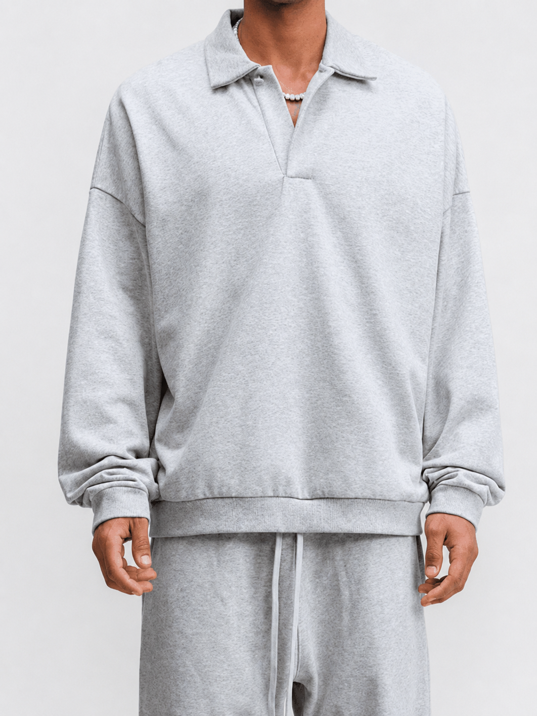 Oversize-Sweatshirt mit Polokragen und halber Knopfleiste