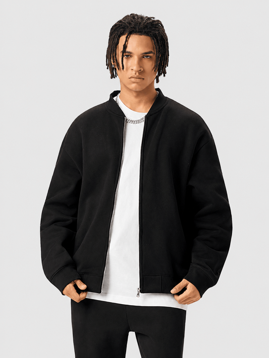 Apollo Schwarze Fleece Baseballjacke mit Reißverschluss