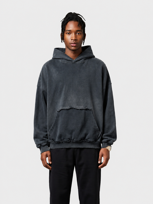 Hoodie mit umgekehrtem Taschen-Design und Used-Look