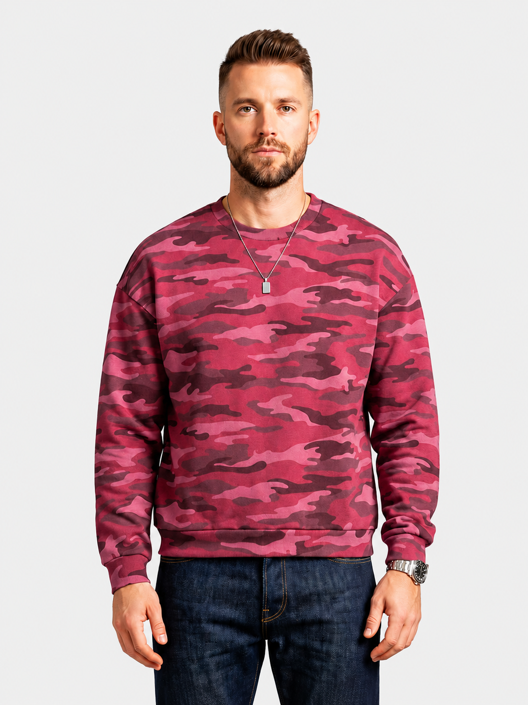 Oversized-Sweatshirt mit Rundhalsausschnitt und Rosen-Camouflage-Muster