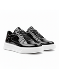 Artemis Nova glossy black and white chunky sole sneaker by Apollo Moda, third angle