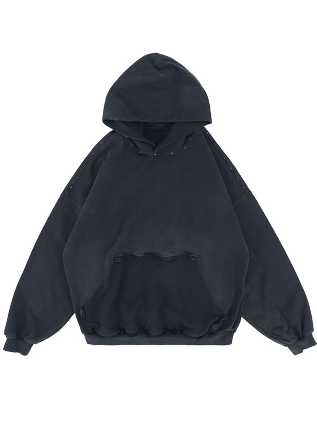 Hoodie mit umgekehrtem Taschen-Design und Used-Look