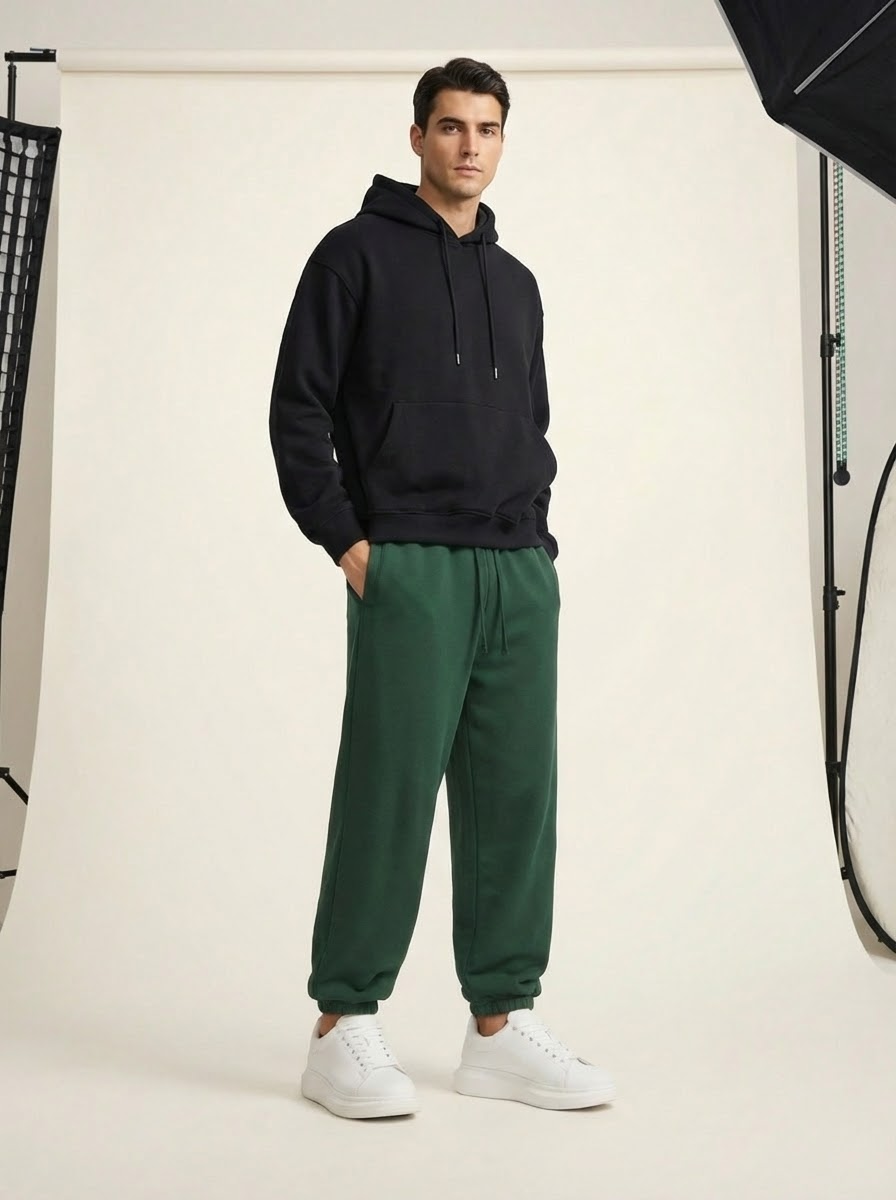 Apollo heavyweight cotton sweatpants in green by Apollo Moda, view 2