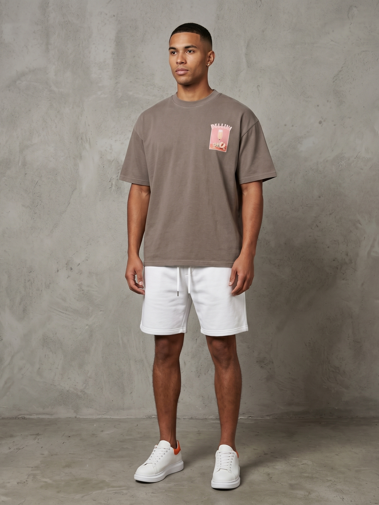 Bellini oversized heavyweight graphic tee in brown by Apollo Moda, view 5