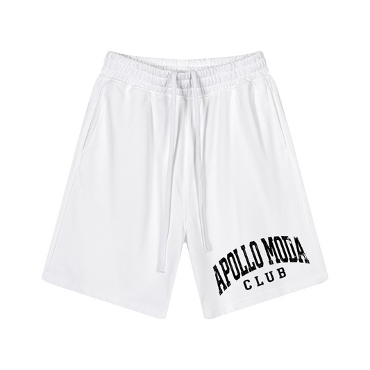 Club Collegiate sweat shorts in white by Apollo Moda, front view