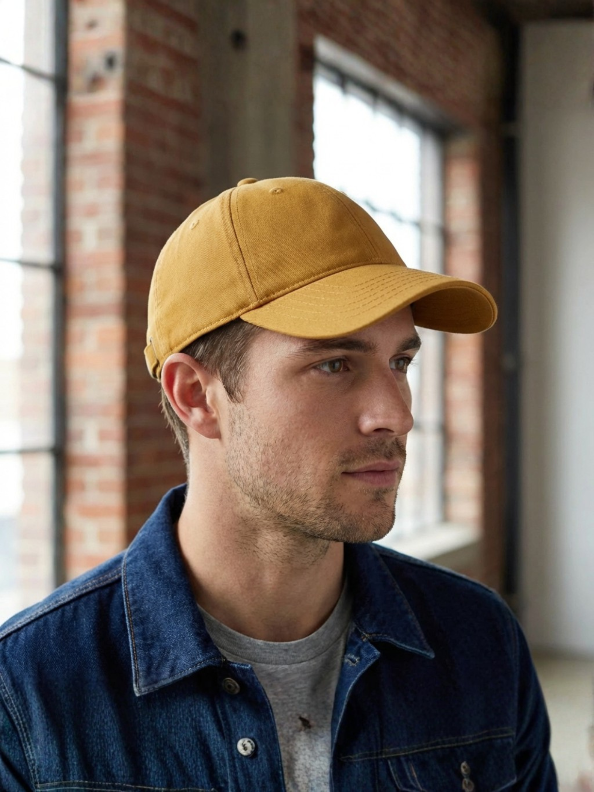 Cotton twill hat in sandstone gold by Apollo Moda, view 2