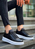 Titan Axis glossy black and white casual sneaker by Apollo Moda, sixth angle