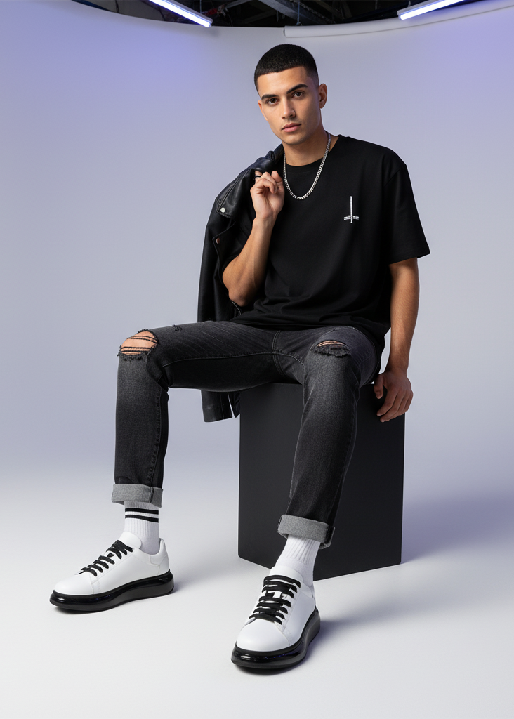 Stark Contrast Collection casual sneaker in white by Apollo Moda, view 5