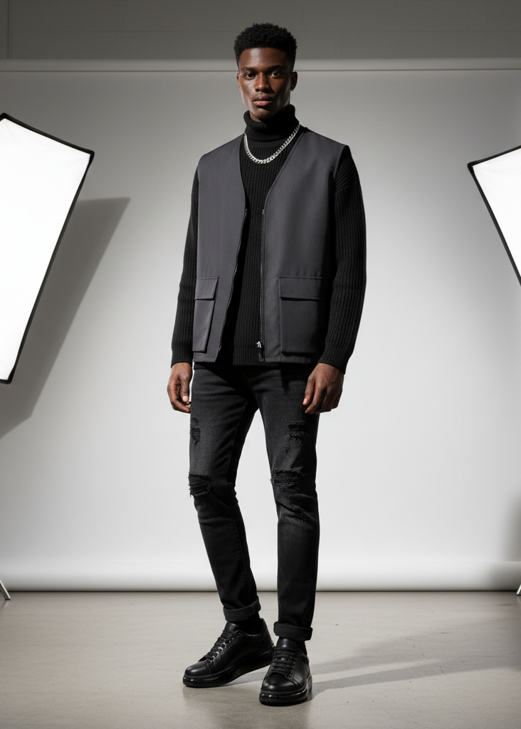 Stark Eclipse Collection casual sneaker in all black by Apollo Moda, view 4