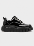 Apollo Moda Men's Vega Obsidian patent black sneaker with white chunky sole, main product photo