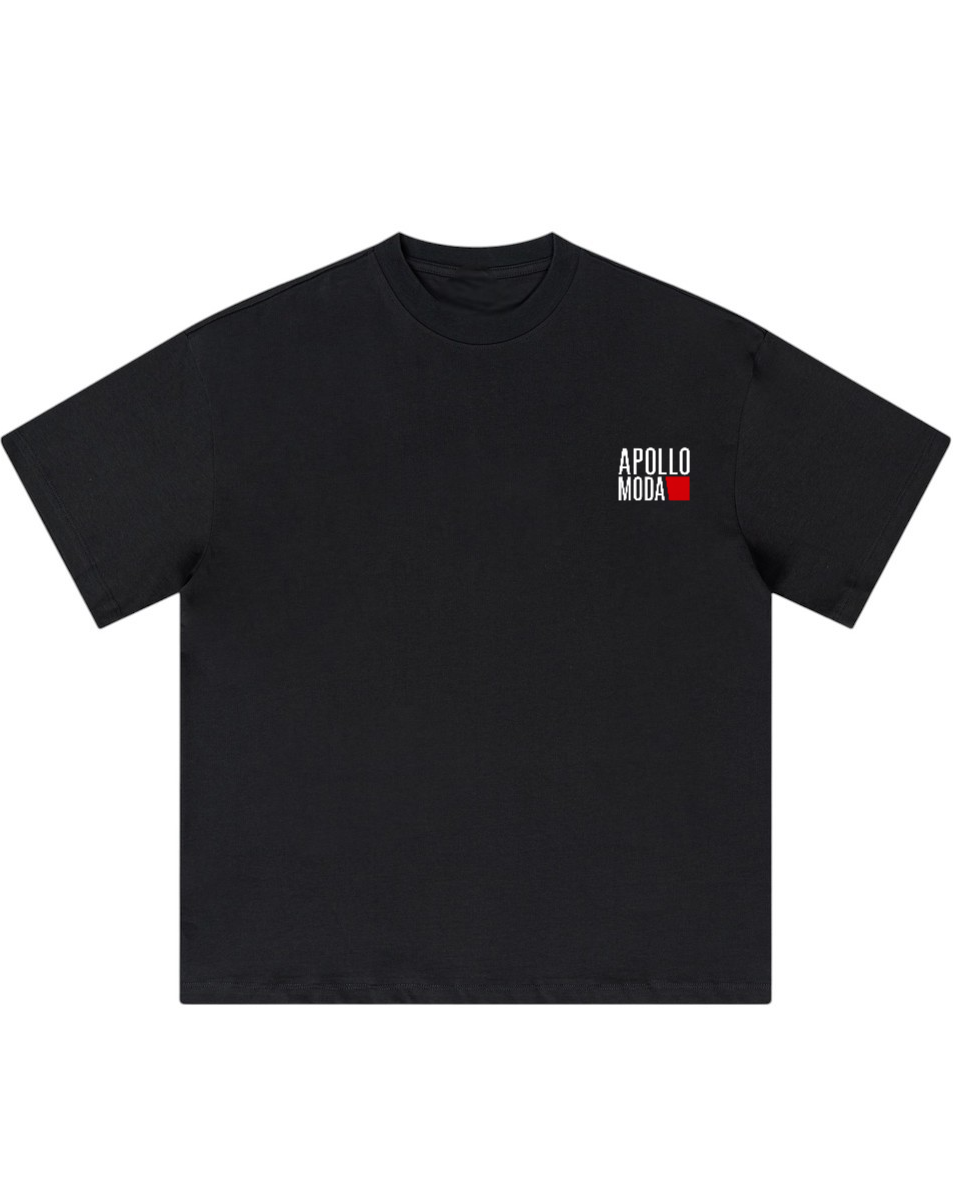 Monkey Business Only oversized graphic tee in black by Apollo Moda, front view