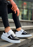 Men's Altair Sage white and black sneaker with side zipper by Apollo Moda, fifth angle