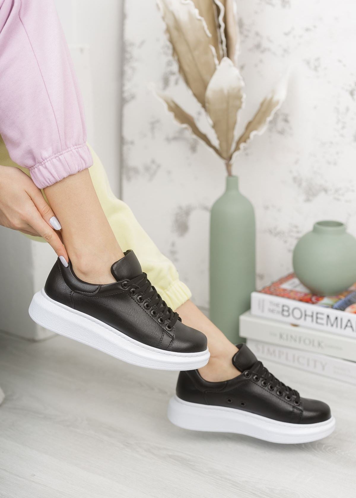 Women's Pluto Shadow Black slip-on sneaker in black by Apollo Moda, view 5