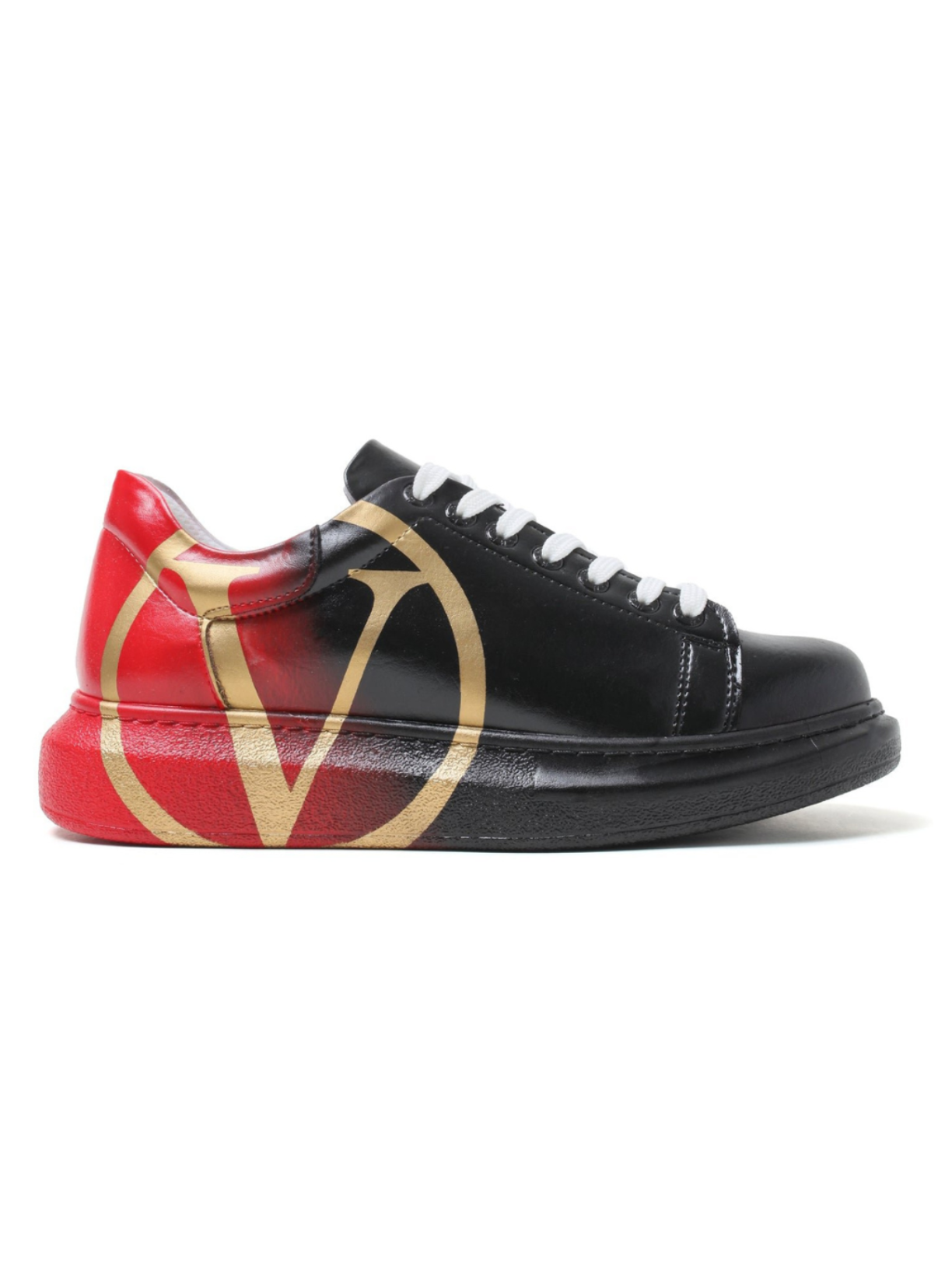 Women's Tokyo V Crimson Pulse hand-painted custom sneaker in black and red by Apollo Moda, view 7